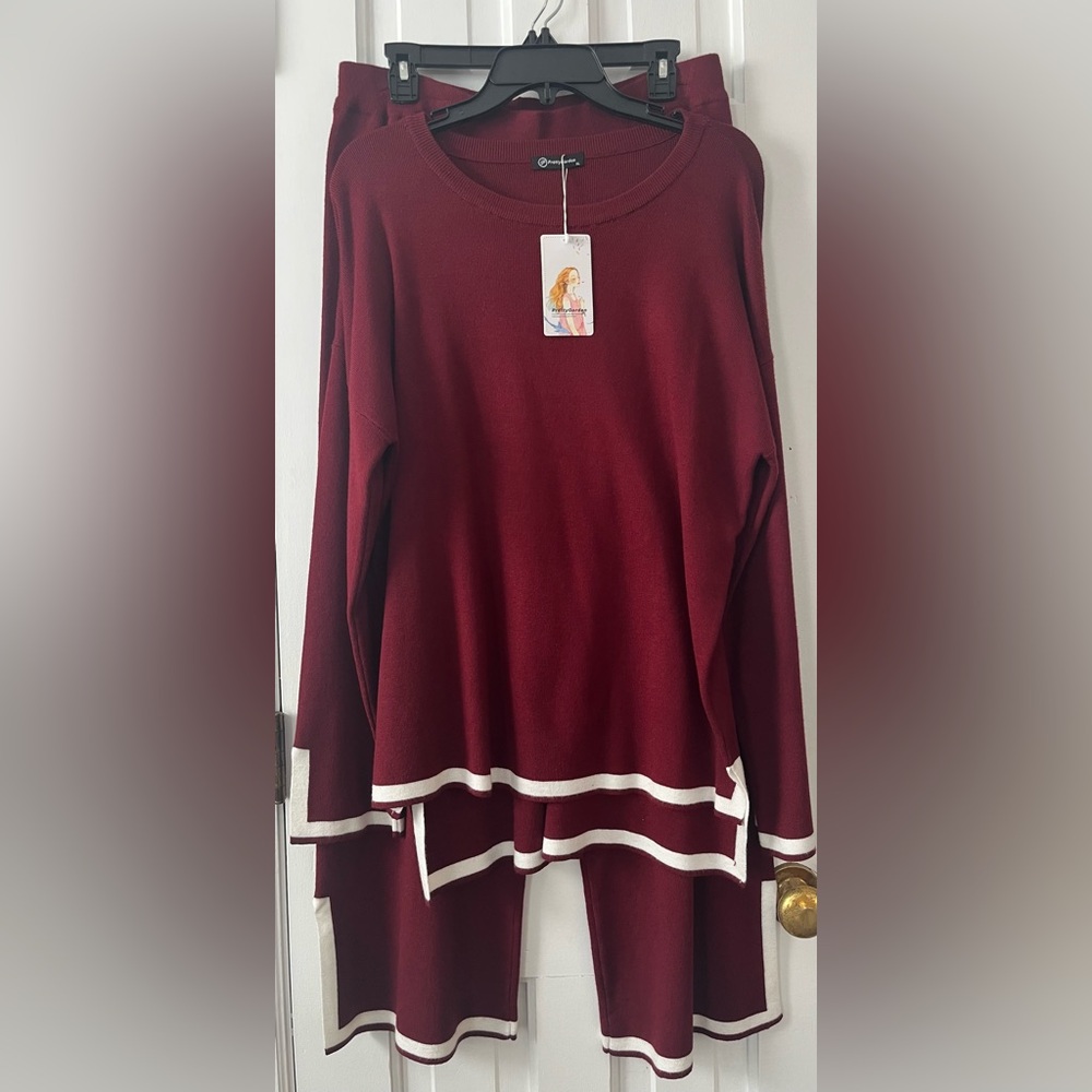 NWT PRETTYGARDEN Women’s 2-piece Wine Red Long-Sleeve Knit Outfit. Size: XL - Picture 5 of 13